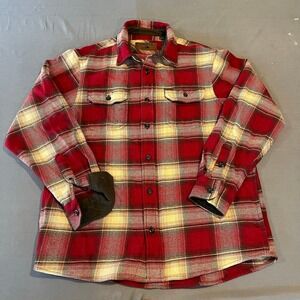 Orvis Mens Big Bear Fleece Lined Flannel Plaid Shacket Size M Outdoors Red